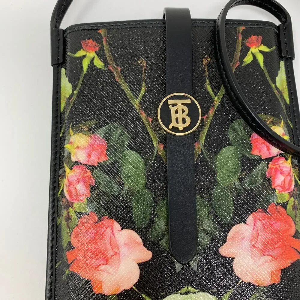 Burberry Rose Print E-Canvas Anne Phone Case Crossbody W/Card Slots 2021 SS